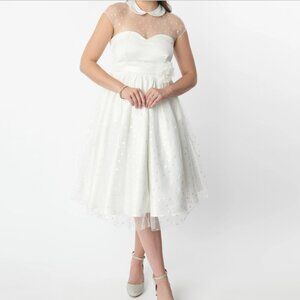 White & Iridescent Heart Bridal Swing Dress (XS/2)